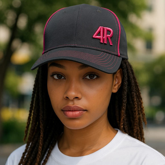 Port Authority 4R Embroidered Trucker Hat Cap Snapback Pink and Gray Mesh Back - Picture 1 of 6